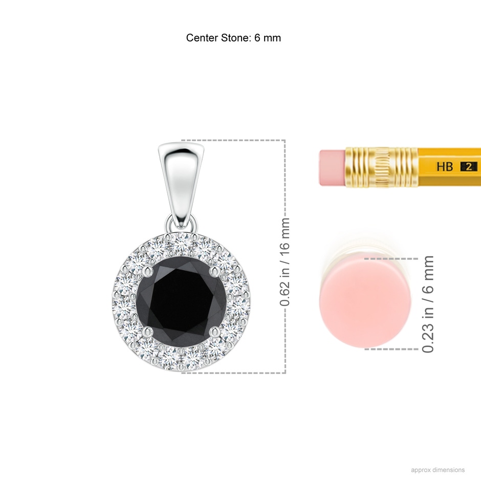 6mm AA Round Black and White Diamond Halo Pendant in P950 Platinum ruler
