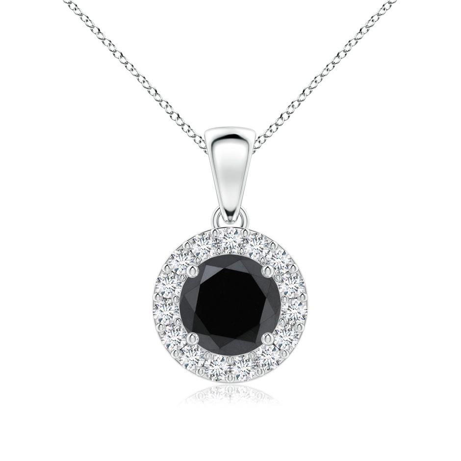 6mm AA Round Black and White Diamond Halo Pendant in White Gold 