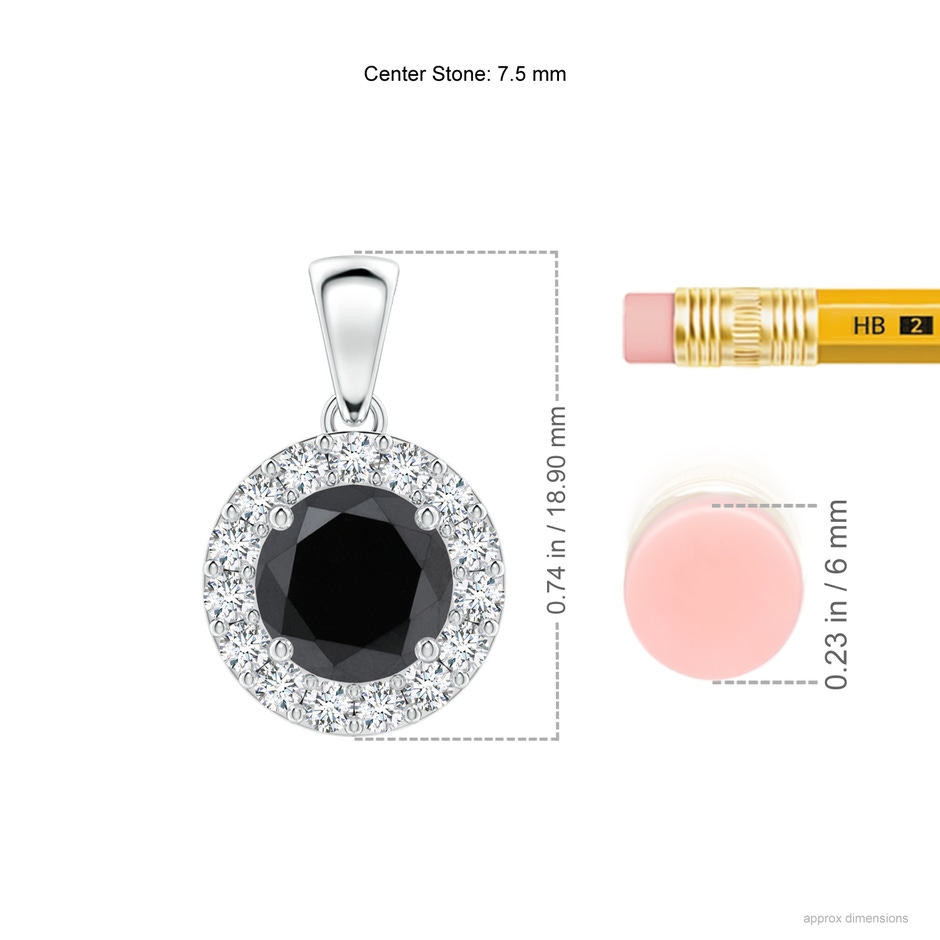 7.5mm AA Round Black and White Diamond Halo Pendant in P950 Platinum ruler