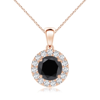 7.5mm AA Round Black and White Diamond Halo Pendant in Rose Gold