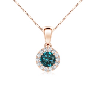 4.5mm AA Round Blue and White Diamond Halo Pendant in Rose Gold