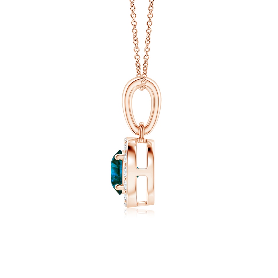 4.5mm AA Round Blue and White Diamond Halo Pendant in Rose Gold side-1