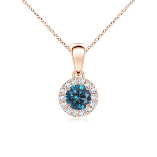 4.5mm AAA Round Blue and White Diamond Halo Pendant in 9K Rose Gold