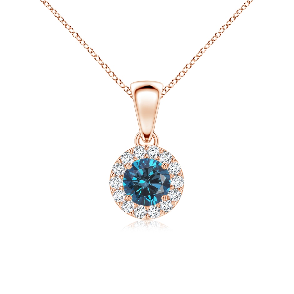 4.5mm AAA Round Blue and White Diamond Halo Pendant in Rose Gold 