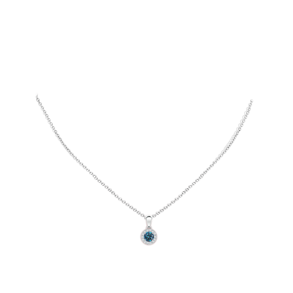4.5mm AAA Round Blue and White Diamond Halo Pendant in White Gold Body-Neck