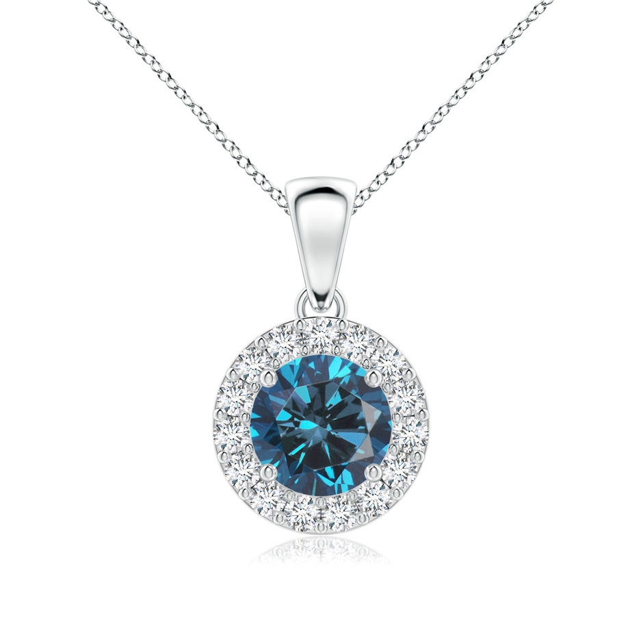 6mm AAA Round Blue and White Diamond Halo Pendant in P950 Platinum 