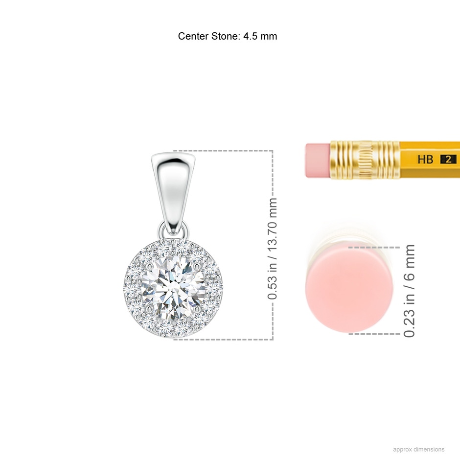4.5mm GVS2 Round Diamond Halo Pendant in White Gold ruler