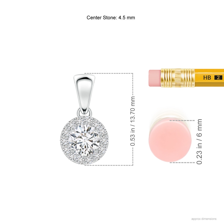 4.5mm HSI2 Round Diamond Halo Pendant in P950 Platinum ruler