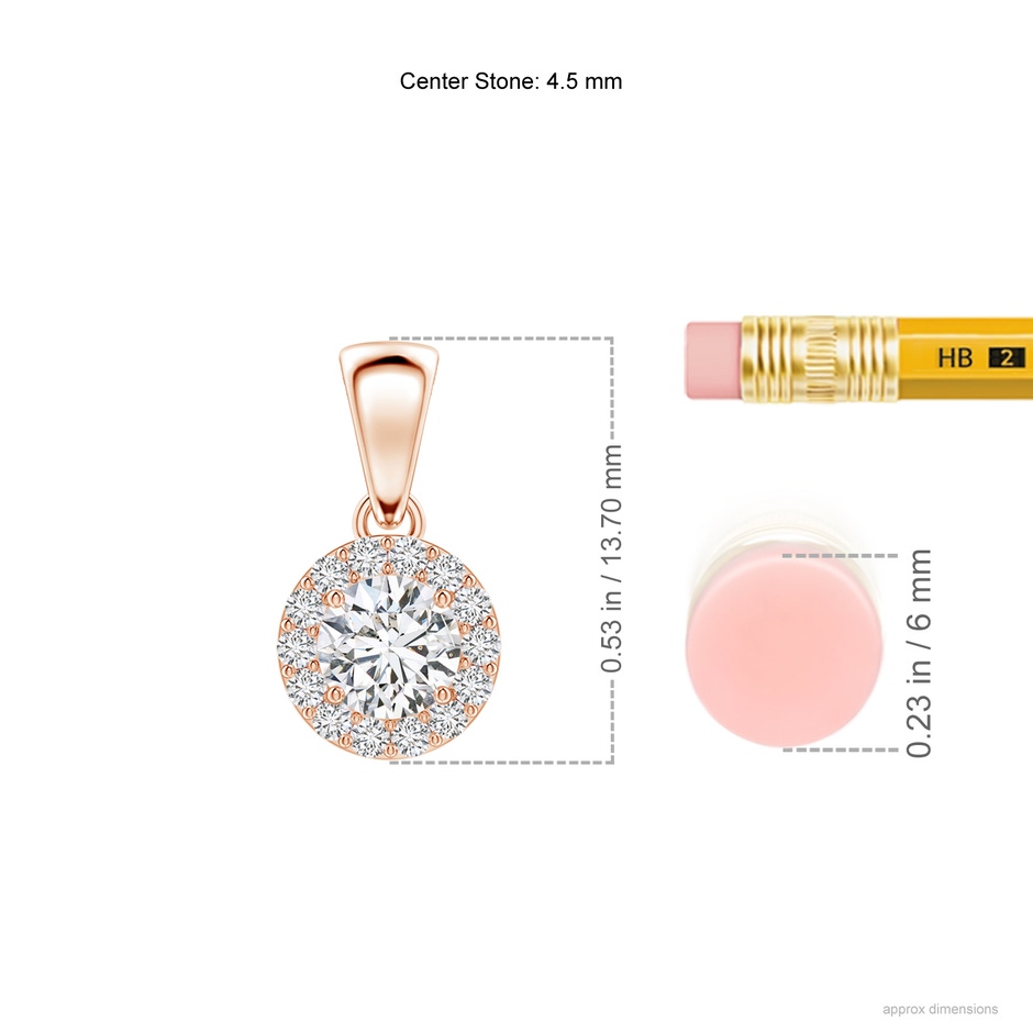 4.5mm HSI2 Round Diamond Halo Pendant in Rose Gold ruler