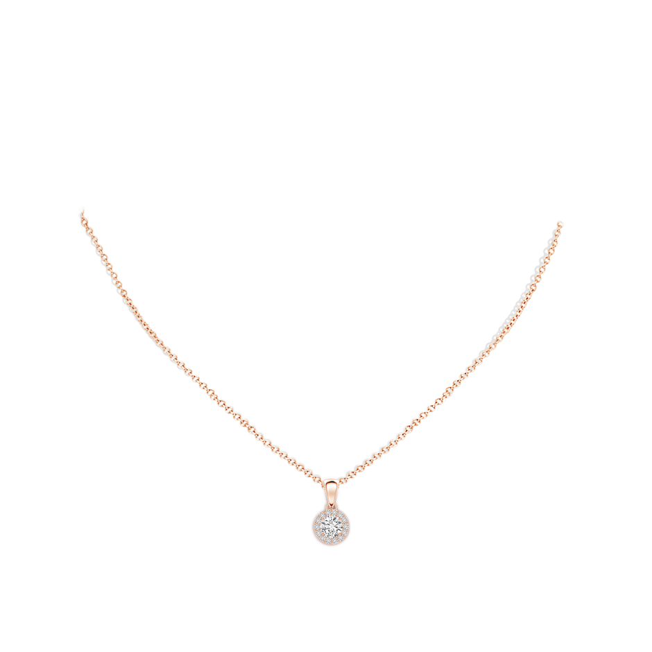 4.5mm HSI2 Round Diamond Halo Pendant in Rose Gold body-neck