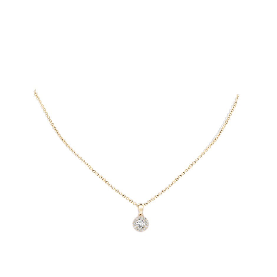 4.5mm HSI2 Round Diamond Halo Pendant in Yellow Gold body-neck
