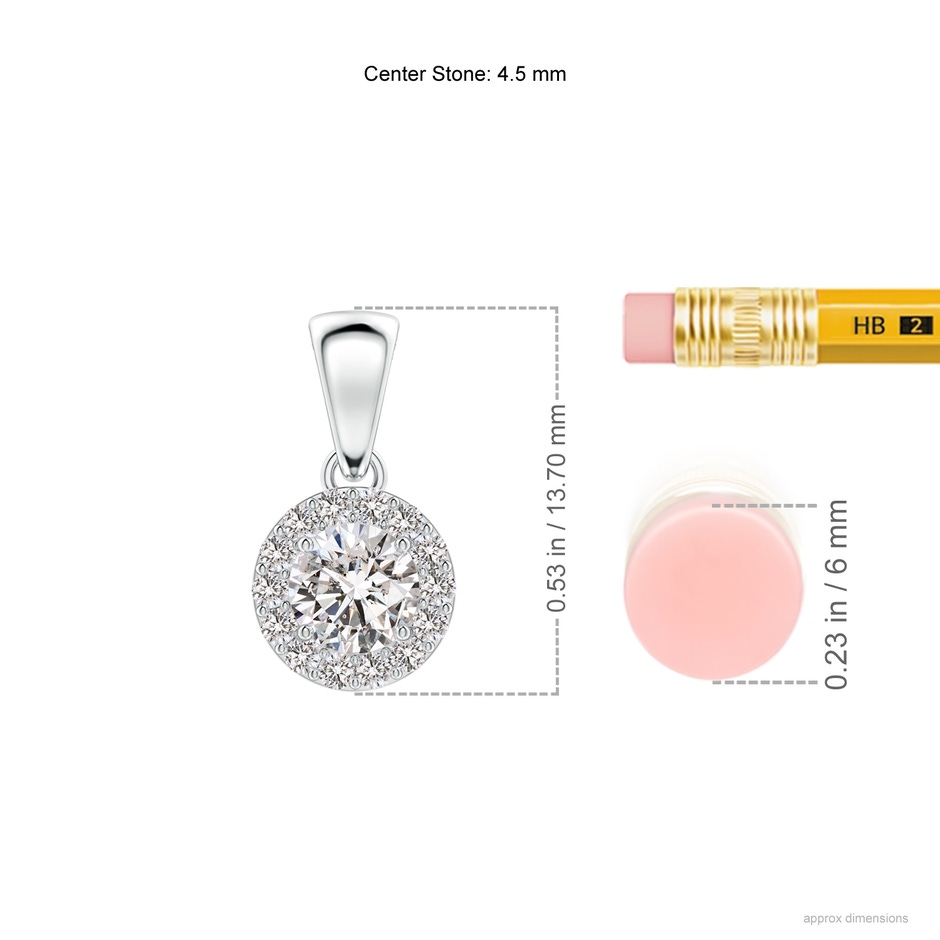 4.5mm IJI1I2 Round Diamond Halo Pendant in White Gold ruler