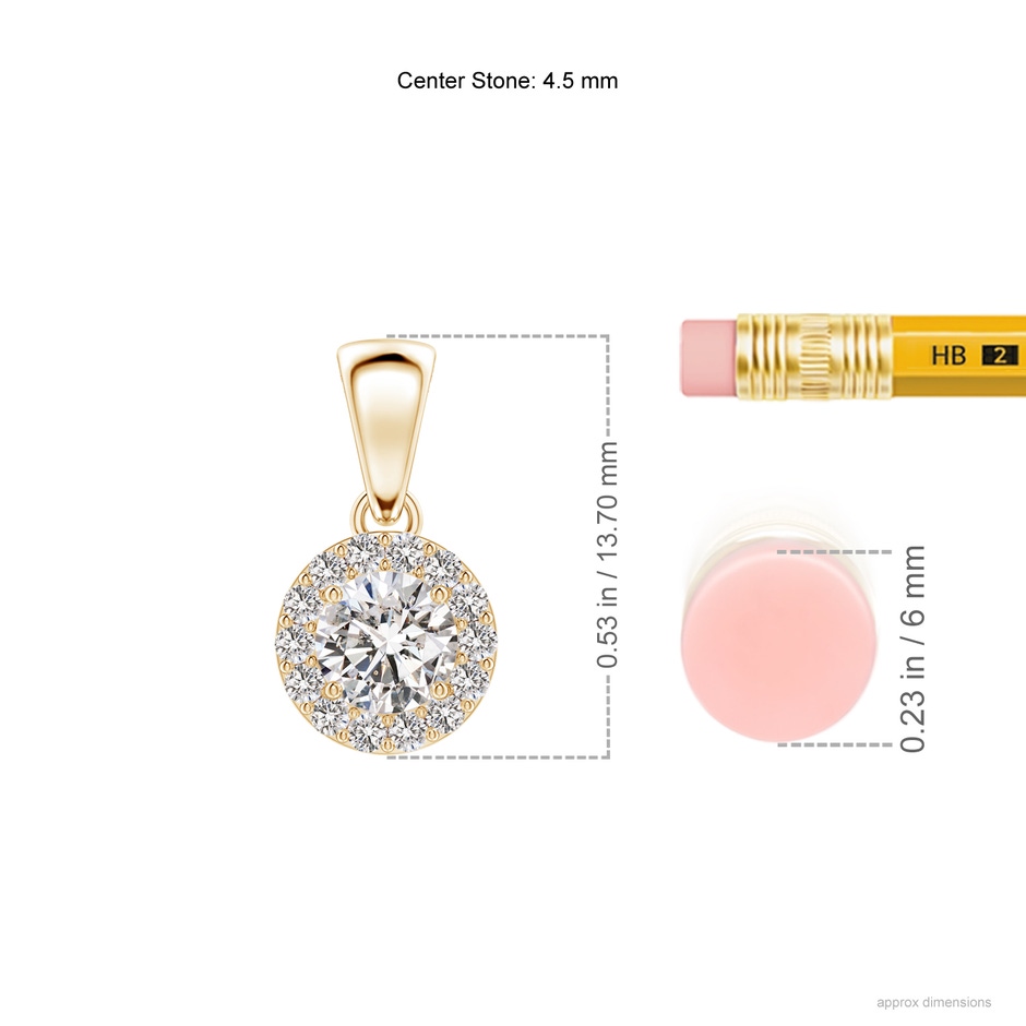 4.5mm IJI1I2 Round Diamond Halo Pendant in Yellow Gold ruler