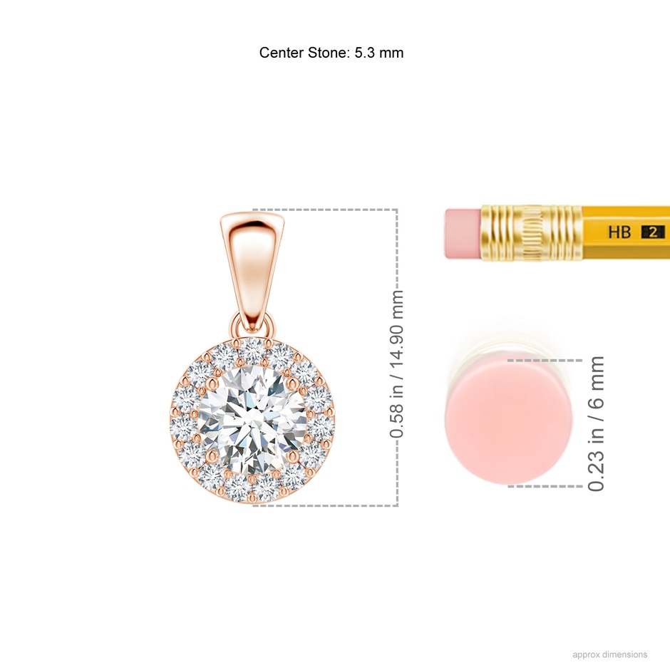 5.3mm GVS2 Round Diamond Halo Pendant in Rose Gold ruler