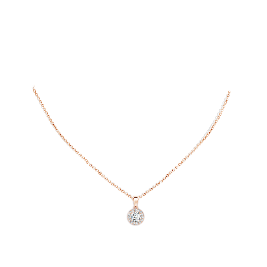 5.3mm GVS2 Round Diamond Halo Pendant in Rose Gold body-neck
