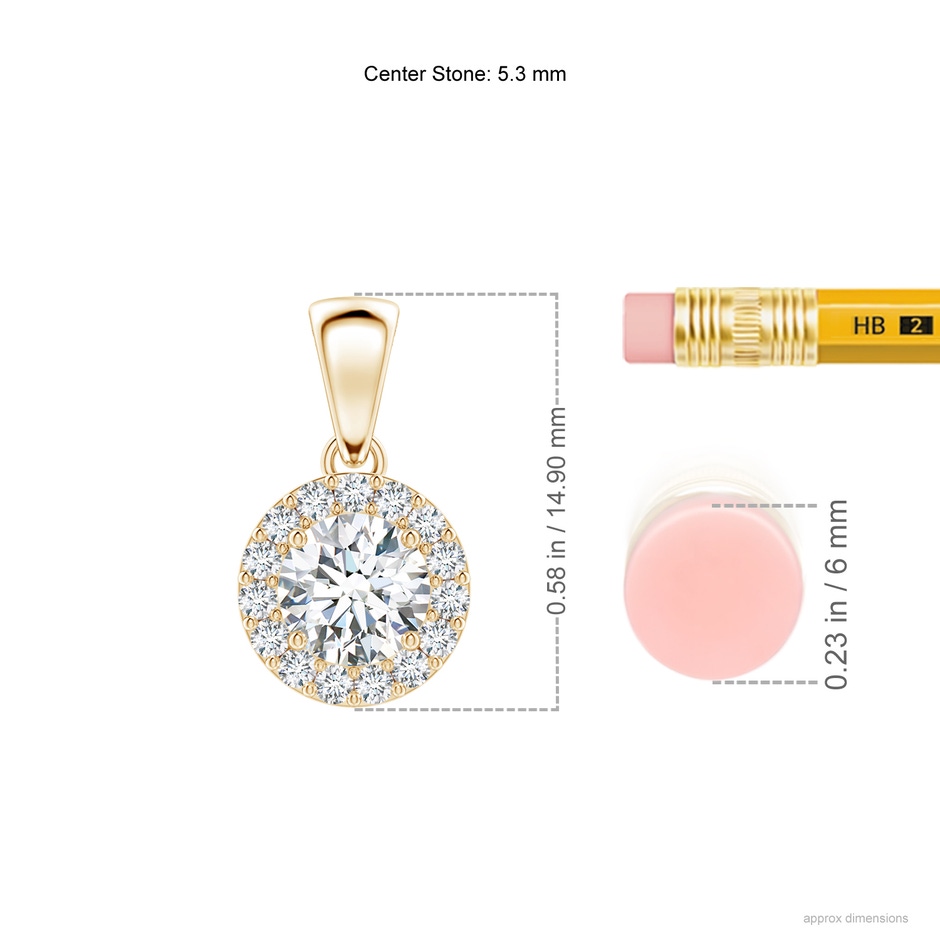 5.3mm GVS2 Round Diamond Halo Pendant in Yellow Gold ruler