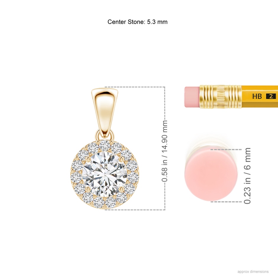 5.3mm HSI2 Round Diamond Halo Pendant in Yellow Gold ruler