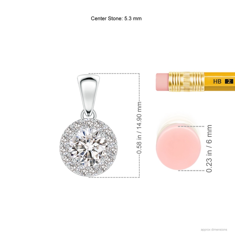 5.3mm IJI1I2 Round Diamond Halo Pendant in White Gold ruler