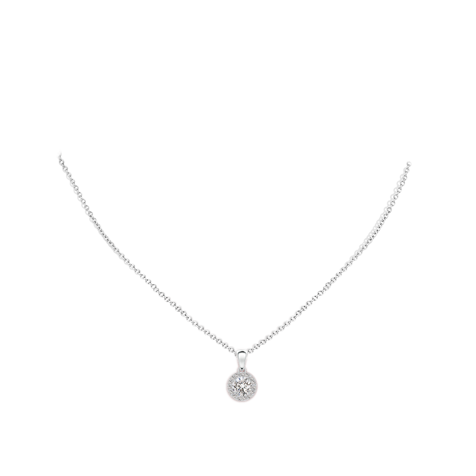 5.3mm IJI1I2 Round Diamond Halo Pendant in White Gold body-neck