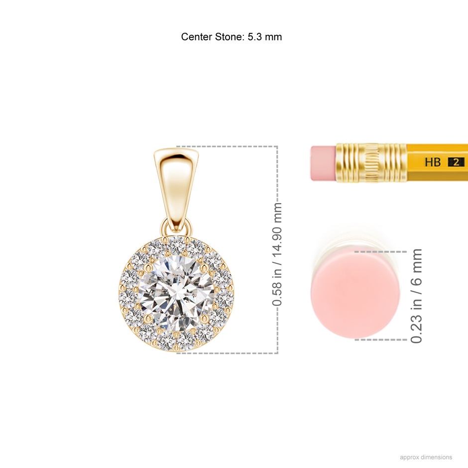 5.3mm IJI1I2 Round Diamond Halo Pendant in Yellow Gold ruler