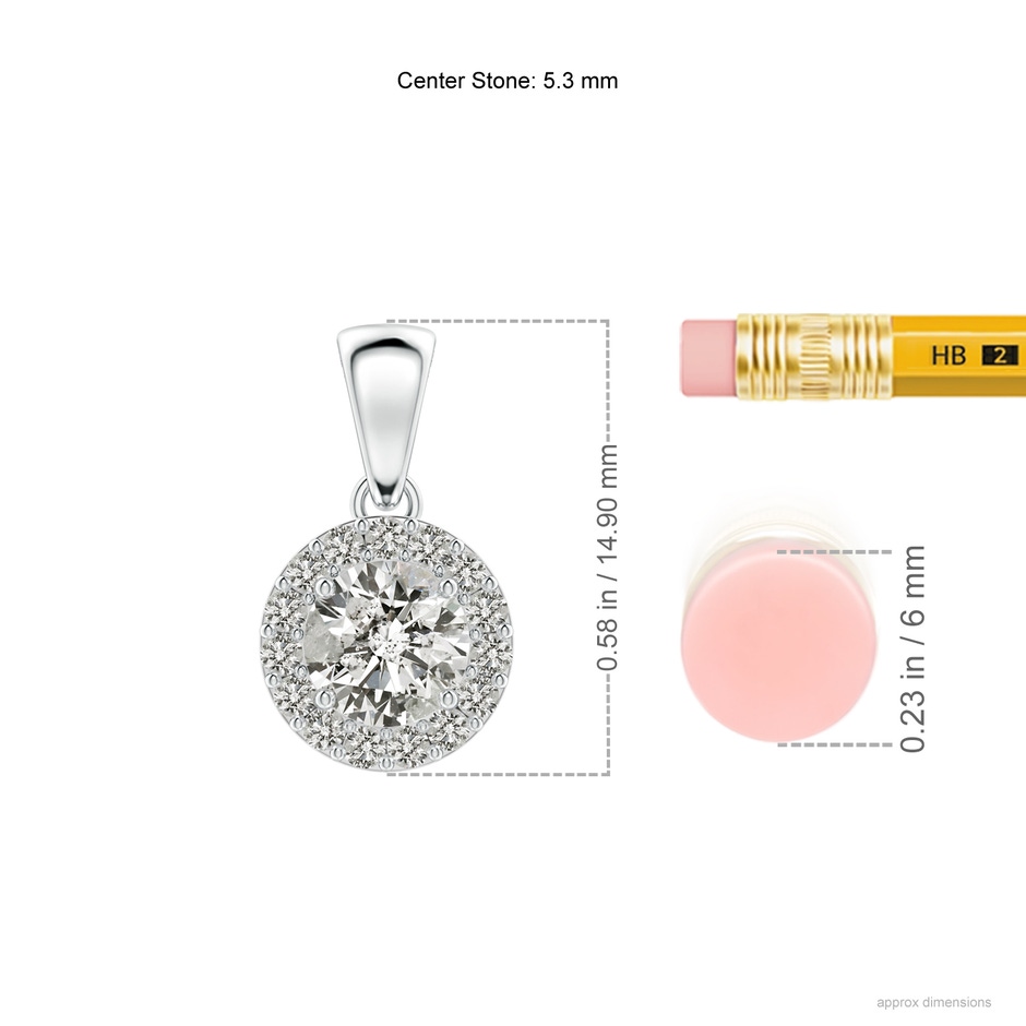 5.3mm KI3 Round Diamond Halo Pendant in White Gold ruler