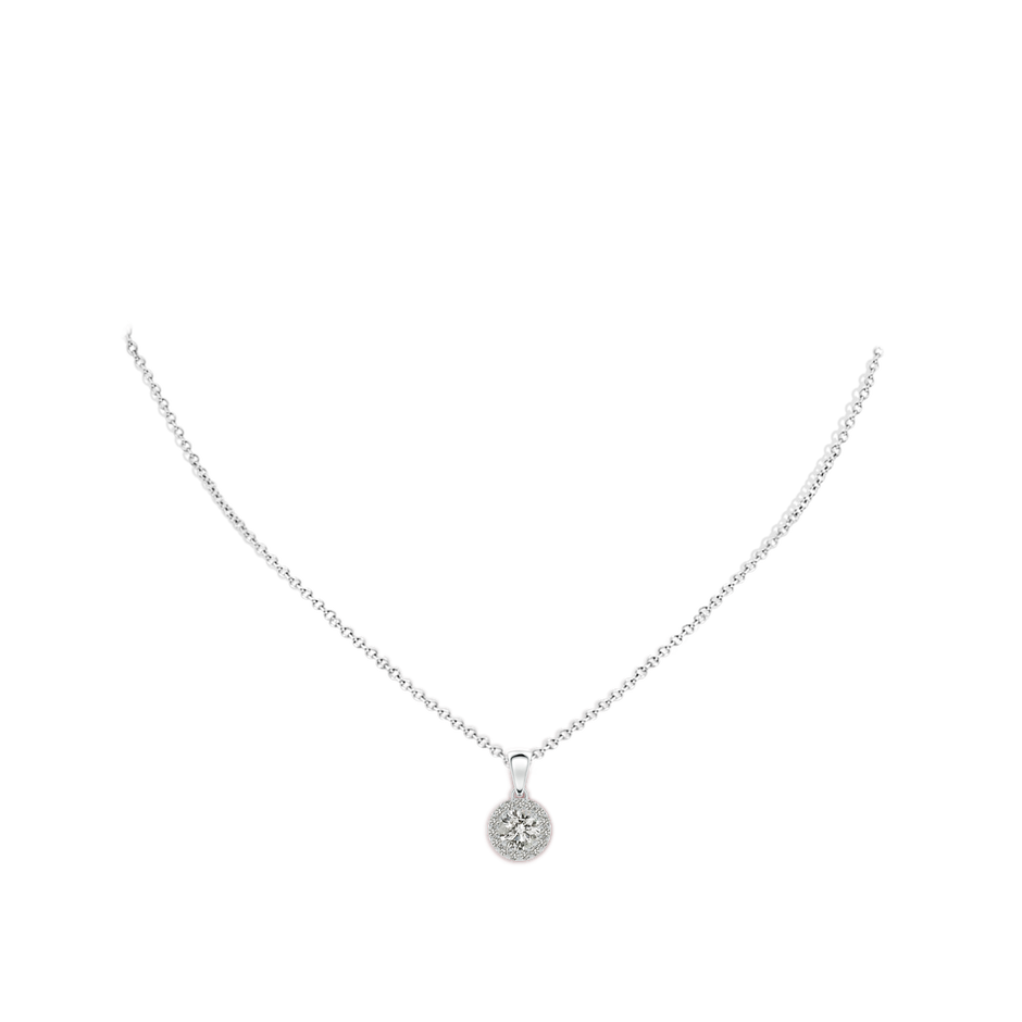5.3mm KI3 Round Diamond Halo Pendant in White Gold body-neck