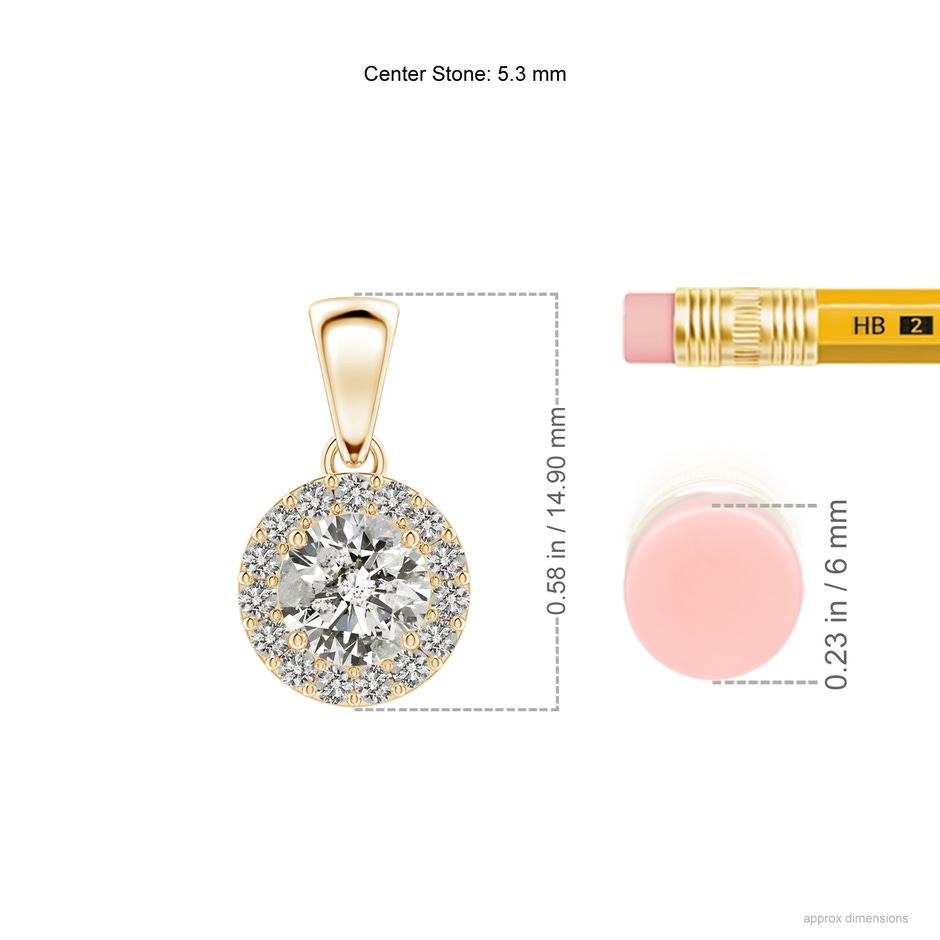 5.3mm KI3 Round Diamond Halo Pendant in Yellow Gold ruler