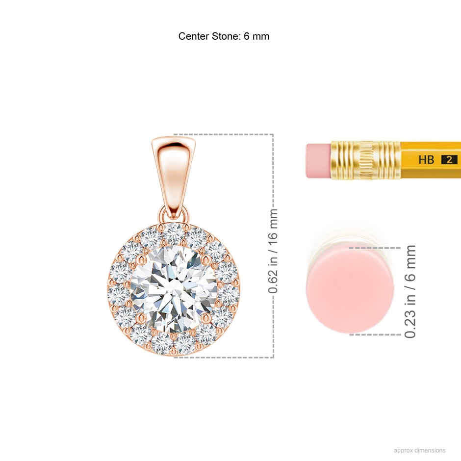 6mm GVS2 Round Diamond Halo Pendant in Rose Gold ruler