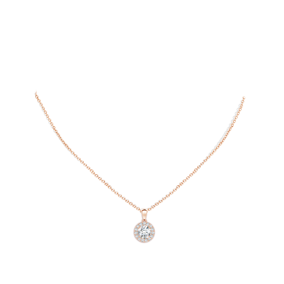 6mm GVS2 Round Diamond Halo Pendant in Rose Gold body-neck