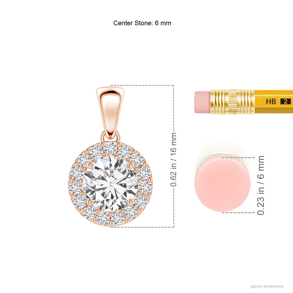 6mm HSI2 Round Diamond Halo Pendant in Rose Gold ruler