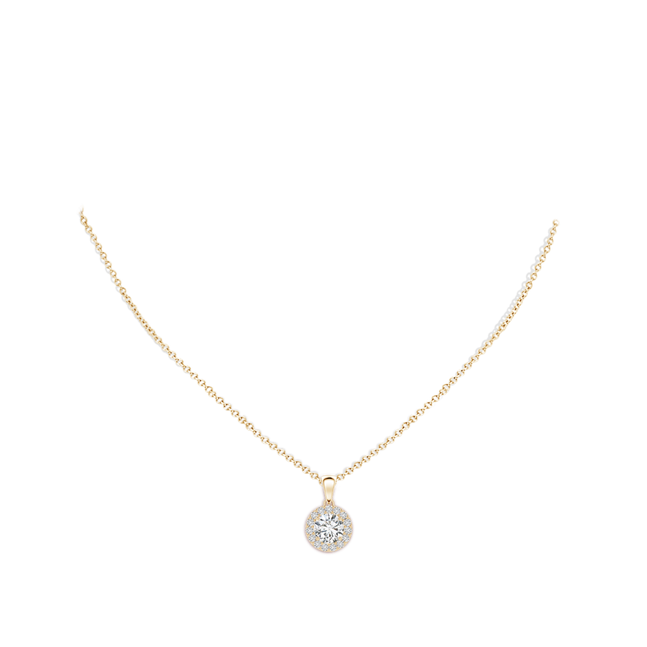 6mm HSI2 Round Diamond Halo Pendant in Yellow Gold body-neck