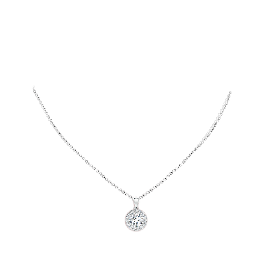 7.5mm GVS2 Round Diamond Halo Pendant in P950 Platinum body-neck
