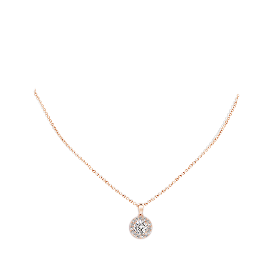 7.5mm IJI1I2 Round Diamond Halo Pendant in Rose Gold body-neck