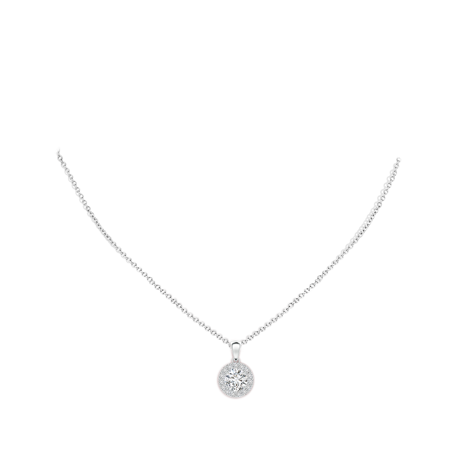 7mm HSI2 Round Diamond Halo Pendant in P950 Platinum body-neck