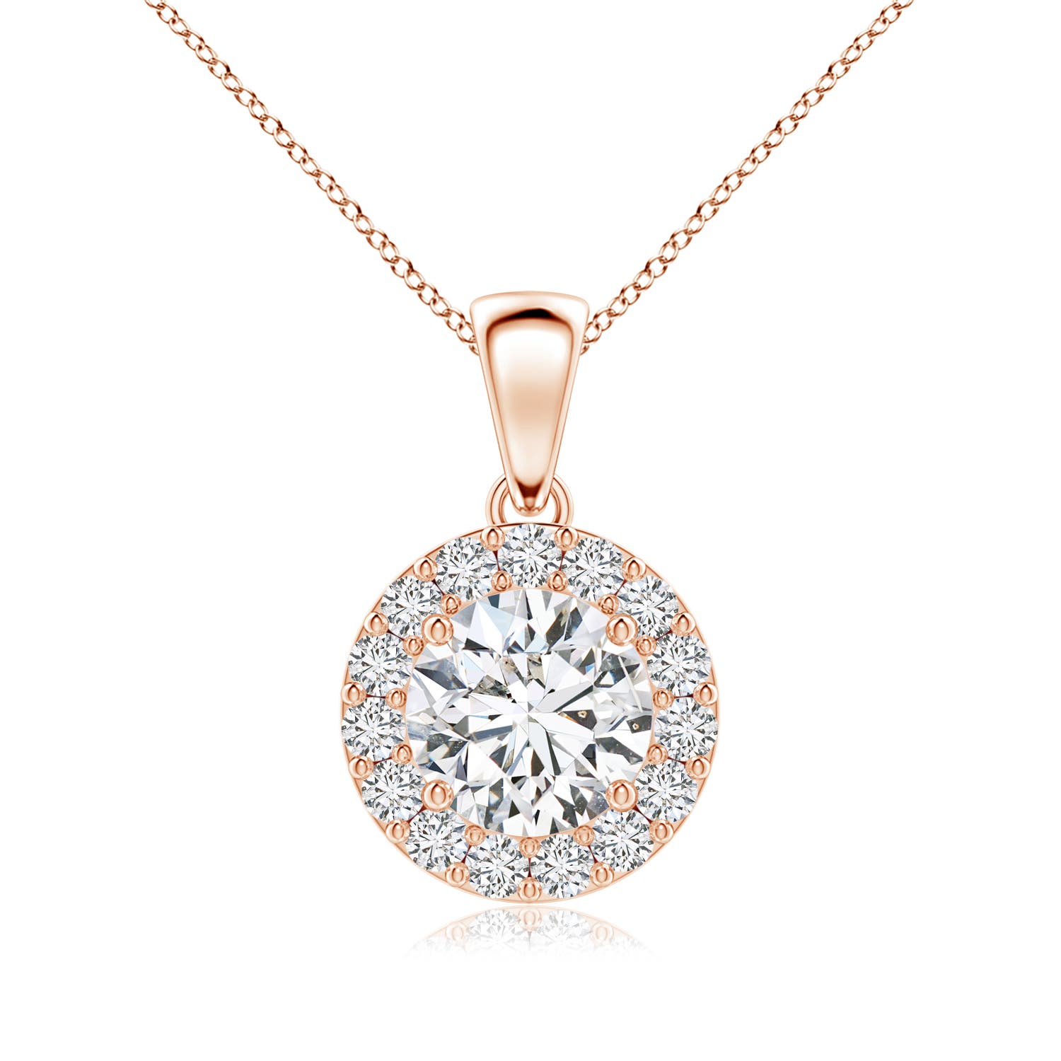 7mm HSI2 Round Diamond Halo Pendant in Rose Gold