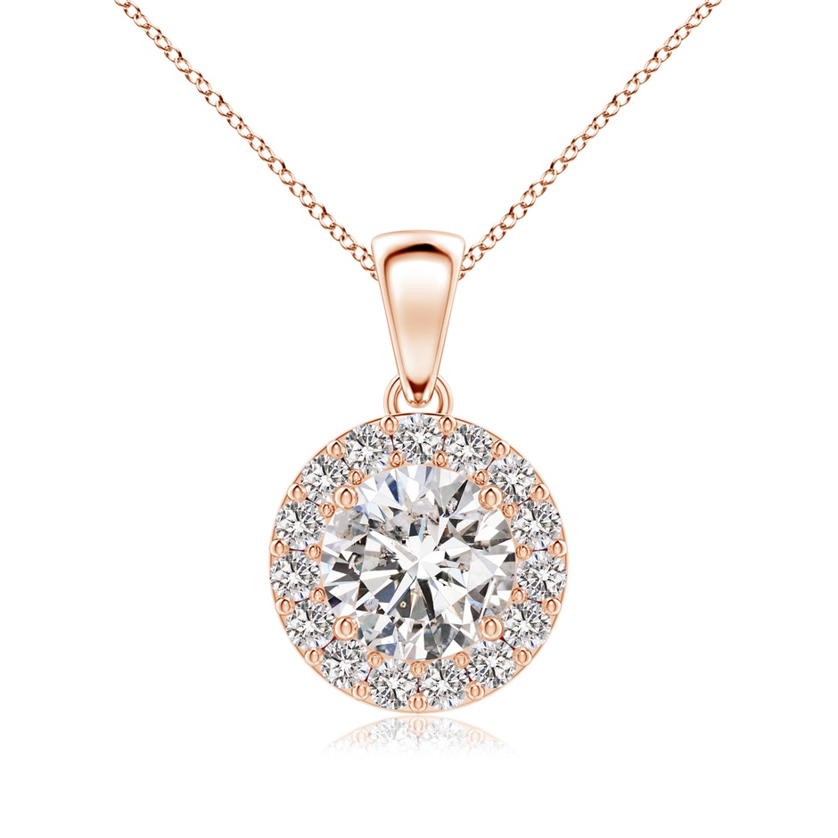 7mm IJI1I2 Round Diamond Halo Pendant in Rose Gold 