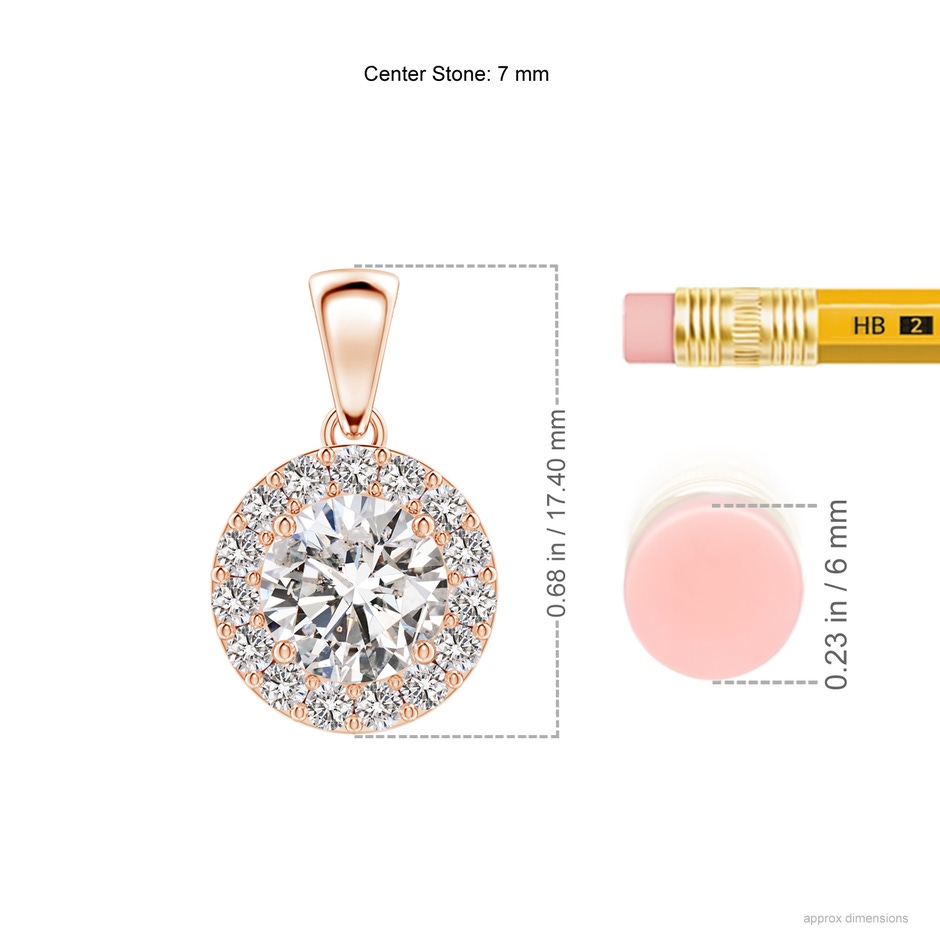 7mm IJI1I2 Round Diamond Halo Pendant in Rose Gold ruler