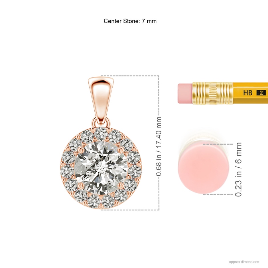 7mm KI3 Round Diamond Halo Pendant in Rose Gold ruler