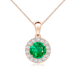 6mm AAA Round Emerald and Diamond Halo Pendant in Rose Gold