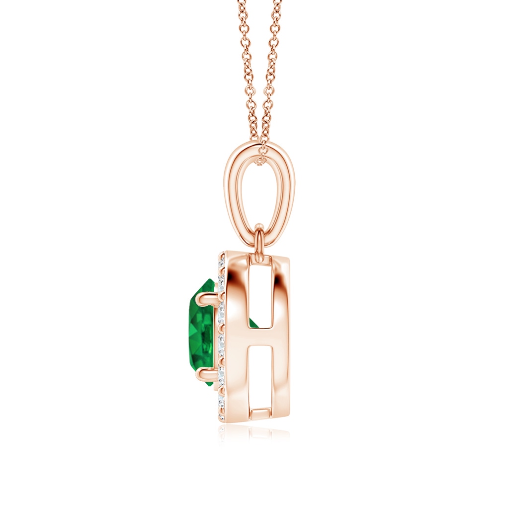 6mm AAA Round Emerald and Diamond Halo Pendant in Rose Gold Side-1