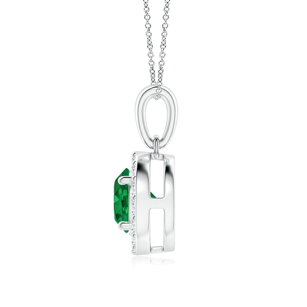 6mm AAA Round Emerald and Diamond Halo Pendant in White Gold Side-1