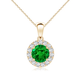 6mm AAAA Round Emerald and Diamond Halo Pendant in Yellow Gold