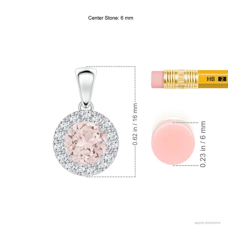 6mm A Round Morganite and Diamond Halo Pendant in P950 Platinum ruler