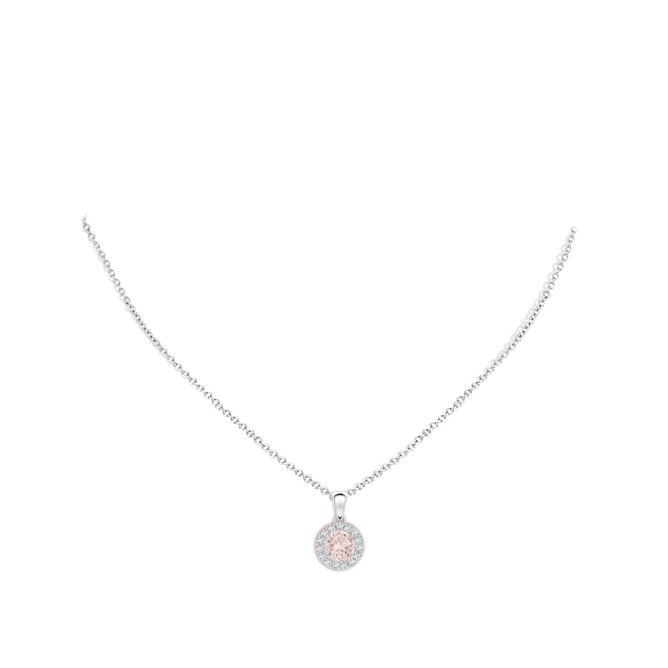 6mm A Round Morganite and Diamond Halo Pendant in P950 Platinum body-neck
