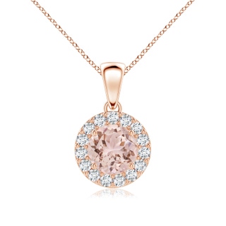 6mm AAA Round Morganite and Diamond Halo Pendant in Rose Gold