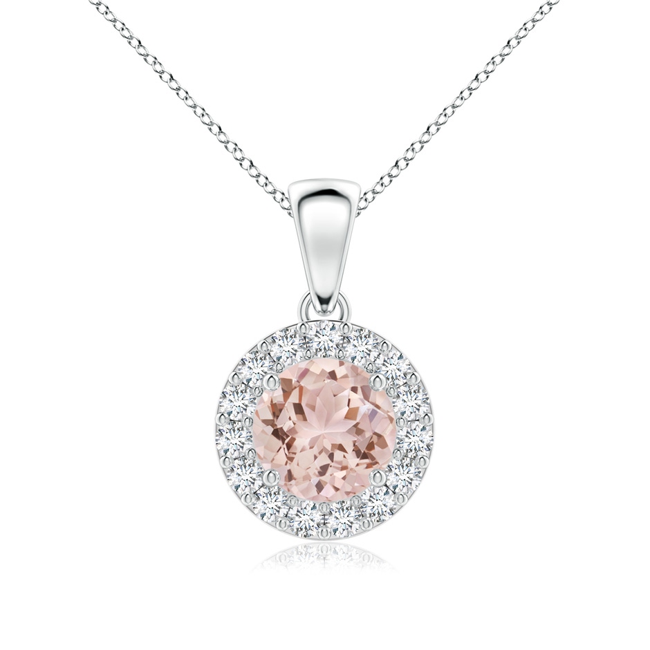 6mm AAA Round Morganite and Diamond Halo Pendant in White Gold 