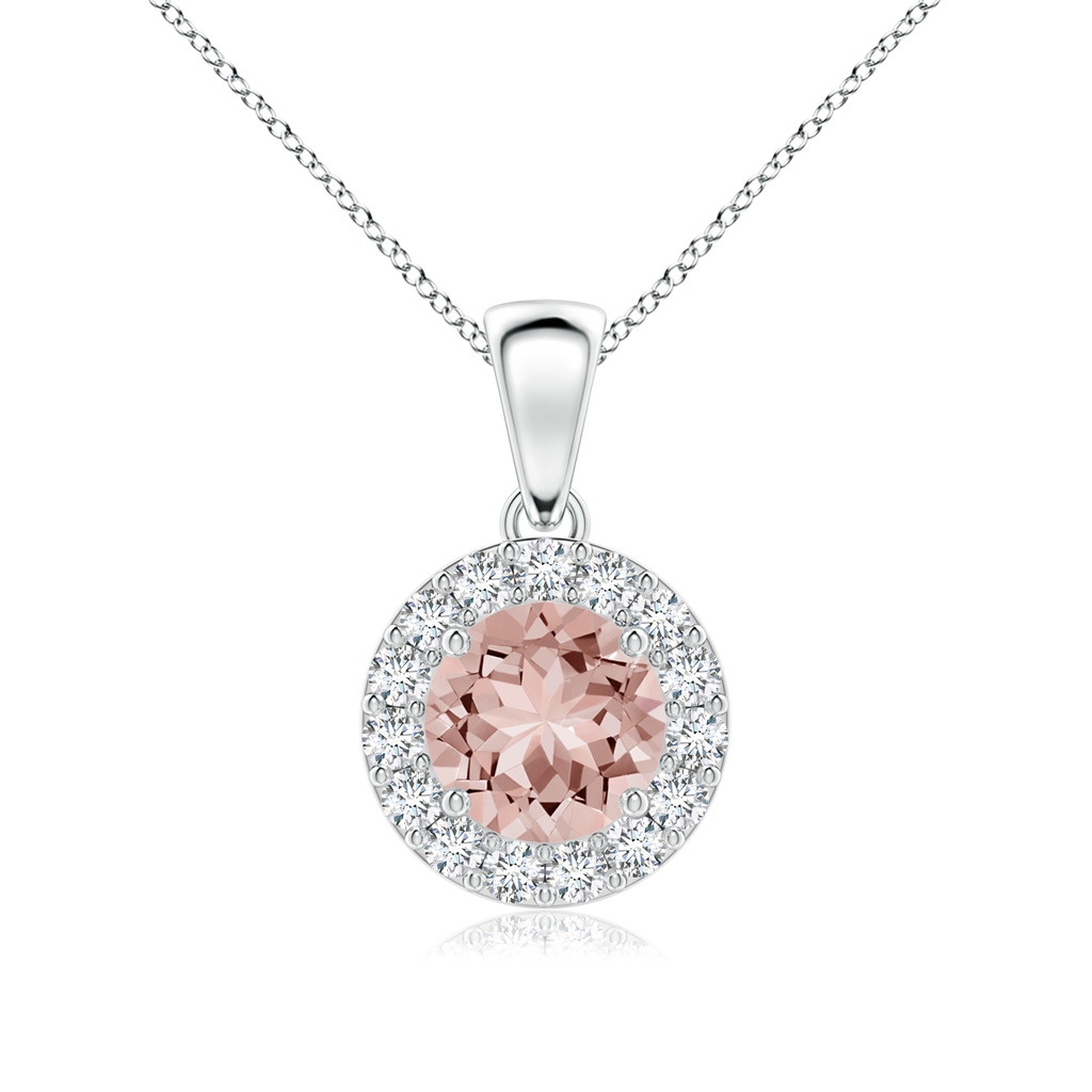 6mm AAAA Round Morganite and Diamond Halo Pendant in P950 Platinum