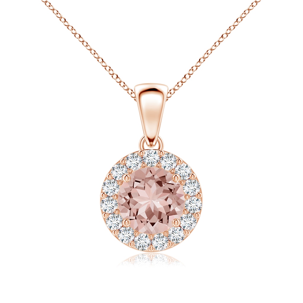 6mm AAAA Round Morganite and Diamond Halo Pendant in Rose Gold