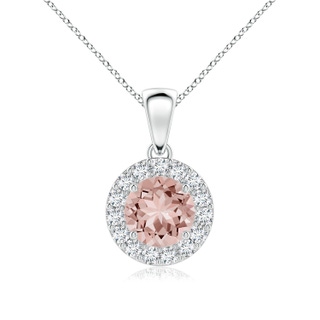 6mm AAAA Round Morganite and Diamond Halo Pendant in White Gold