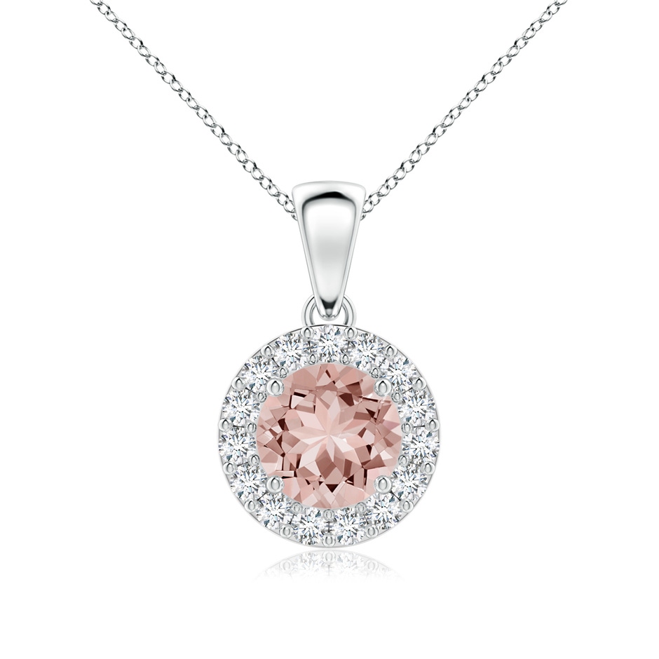 6mm AAAA Round Morganite and Diamond Halo Pendant in White Gold 